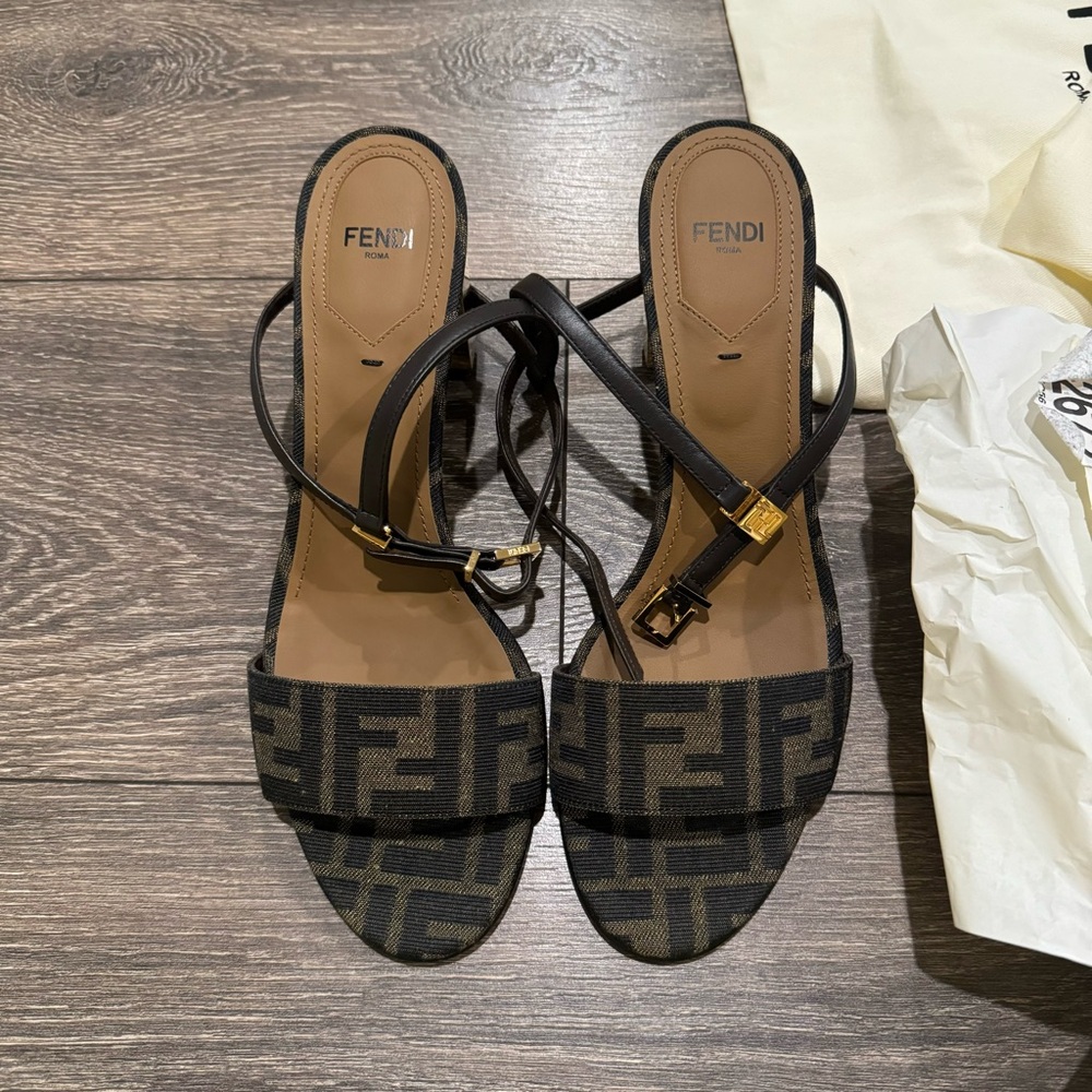 Fendi Delfina FF Jacquard Block-Heel Sandals